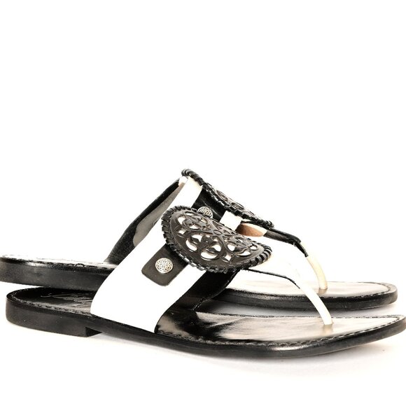 BRIGHTON Alexa Leather Brazilian Thong Sandals Black White Women’s 6.5 - Picture 2 of 10